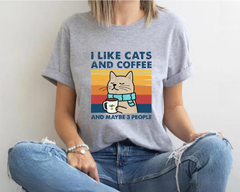 I like cat and coffee T-shirt