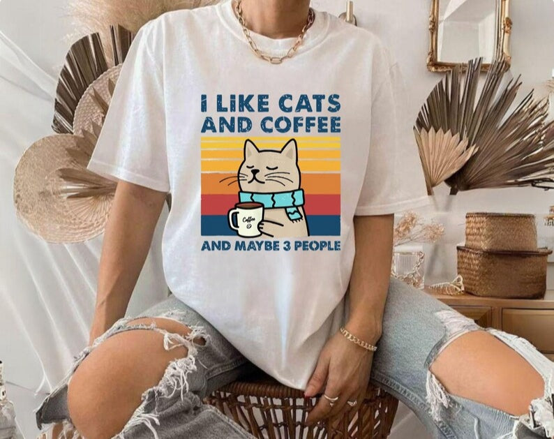 I like cat and coffee T-shirt