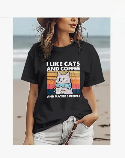 I like cat and coffee T-shirt