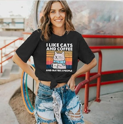 I like cat and coffee T-shirt