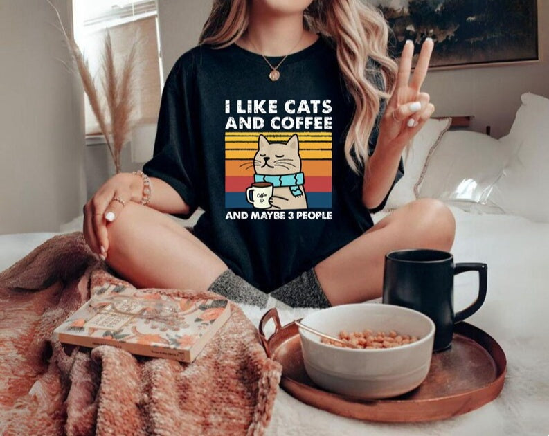 I like cat and coffee T-shirt