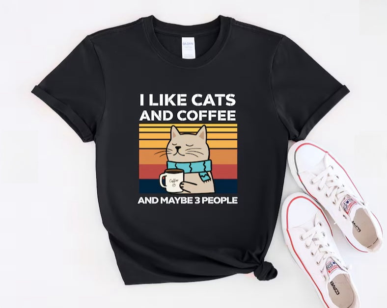 I like cat and coffee T-shirt