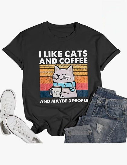 I like cat and coffee T-shirt