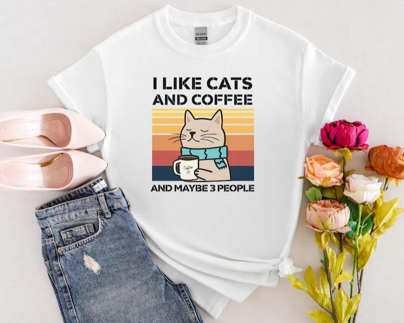 I like cat and coffee T-shirt