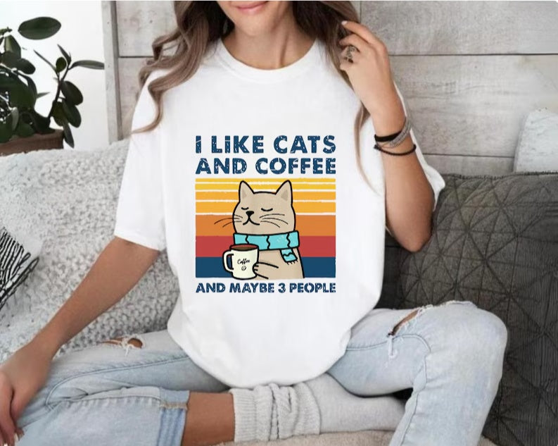 I like cat and coffee T-shirt