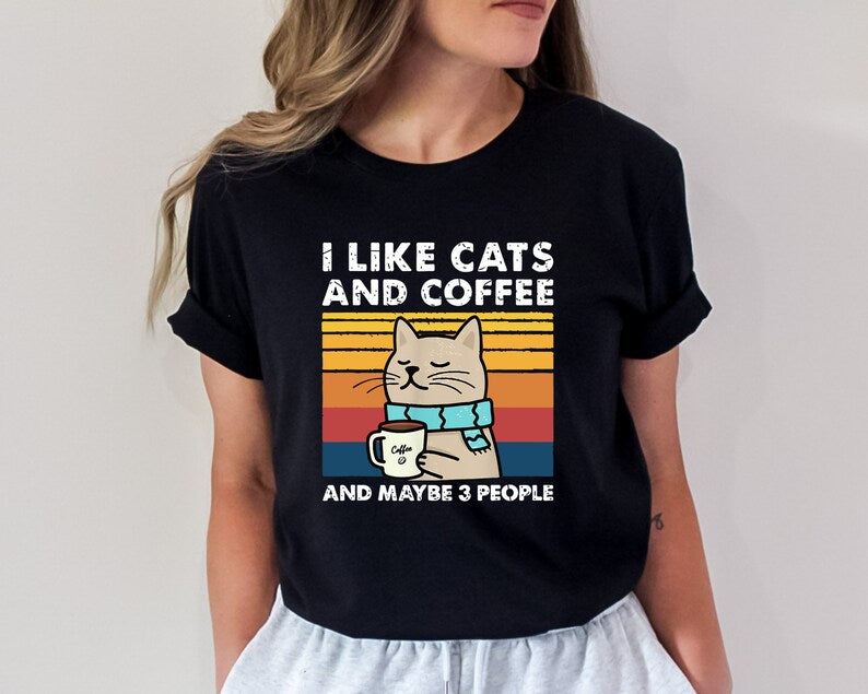 I like cat and coffee T-shirt