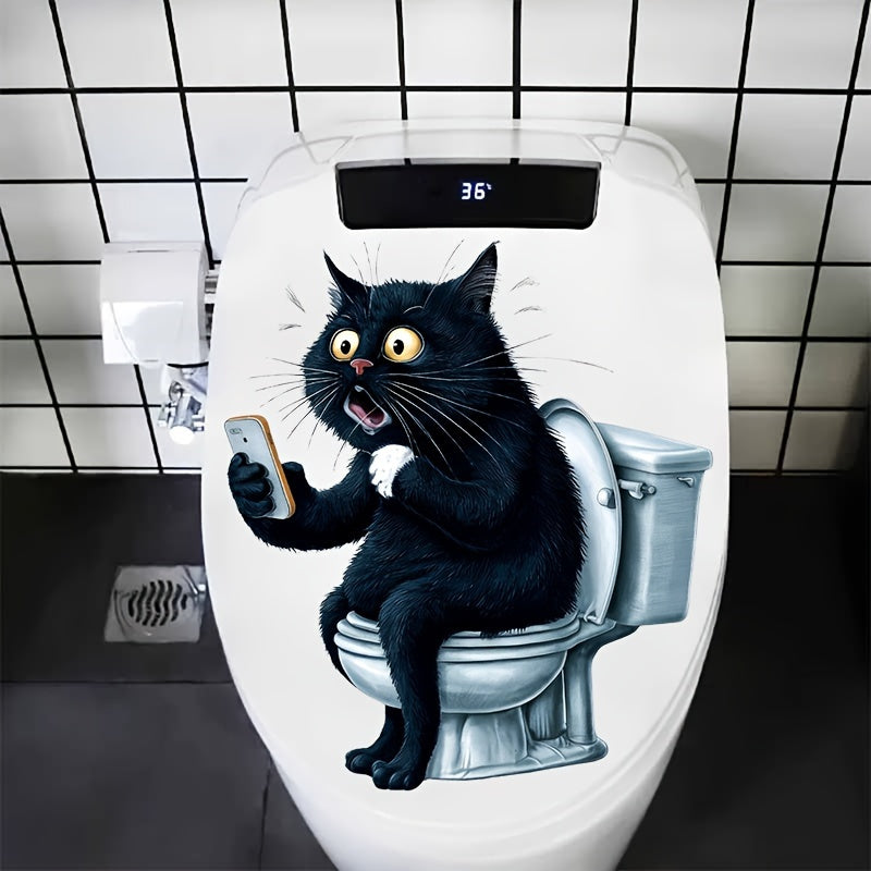 Funny Cat & Phone Play Bathroom Decal - Self-Adhesive