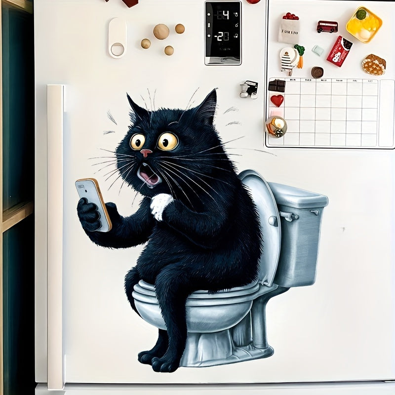 Funny Cat & Phone Play Bathroom Decal - Self-Adhesive