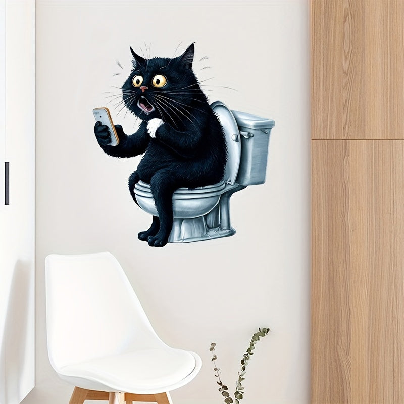 Funny Cat & Phone Play Bathroom Decal - Self-Adhesive