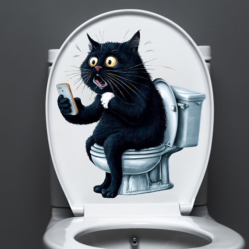 Funny Cat & Phone Play Bathroom Decal - Self-Adhesive