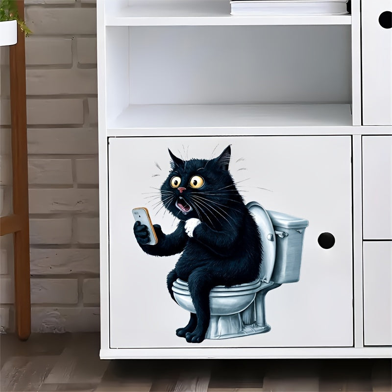 Funny Cat & Phone Play Bathroom Decal - Self-Adhesive