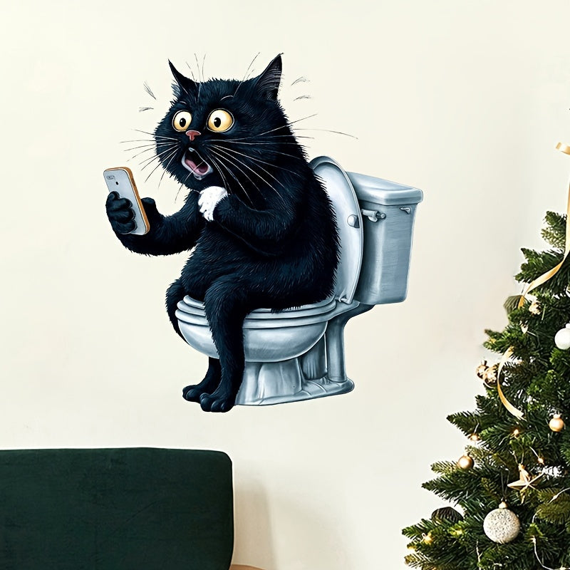 Funny Cat & Phone Play Bathroom Decal - Self-Adhesive