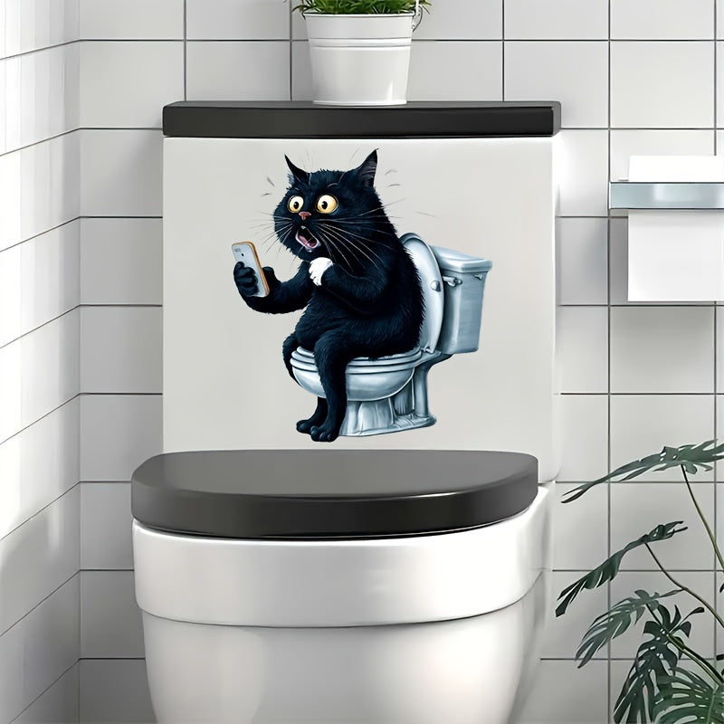 Funny Cat & Phone Play Bathroom Decal - Self-Adhesive