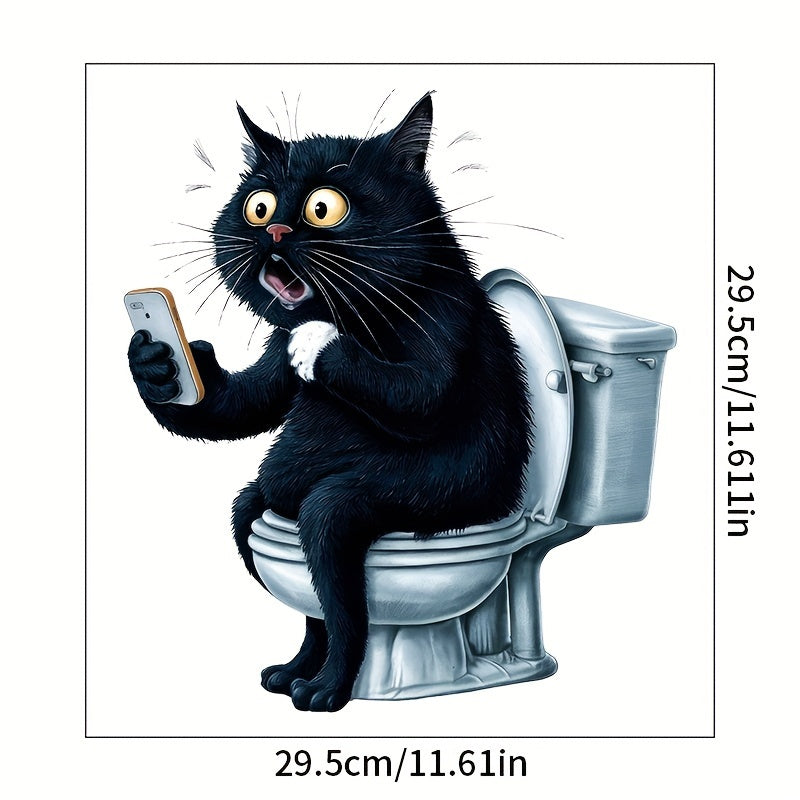 Funny Cat & Phone Play Bathroom Decal - Self-Adhesive