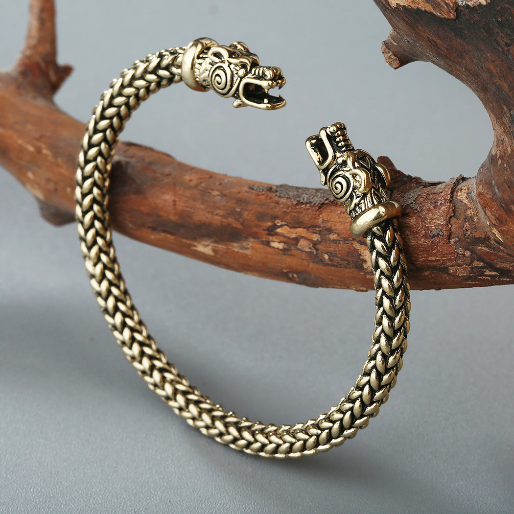 Viking Double Dragon Head Twisted Bracelet