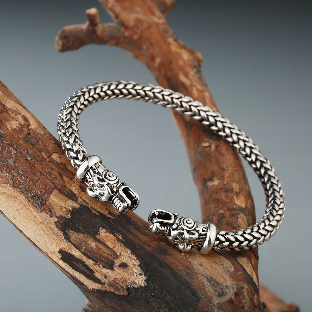 Viking Double Dragon Head Twisted Bracelet