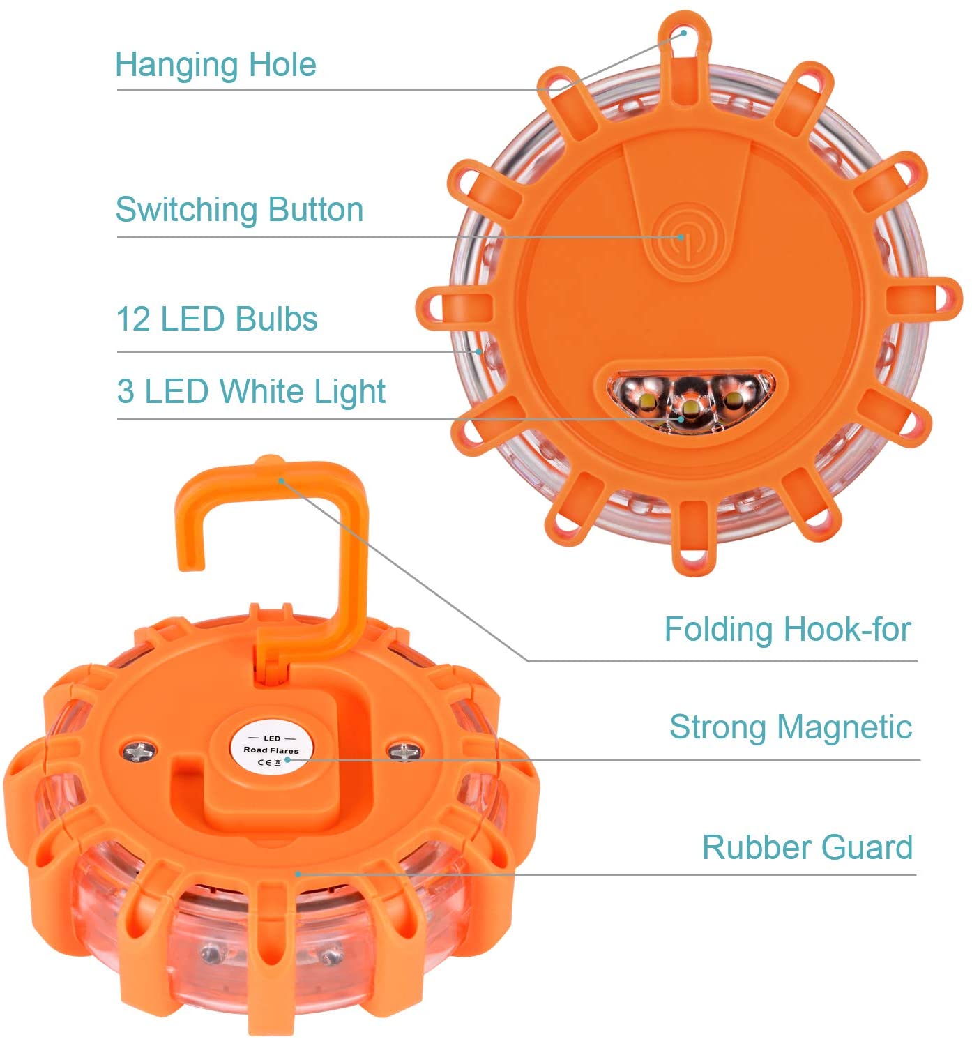 Magnetic LED Emergency Safety Flare Set （Set Of 2）