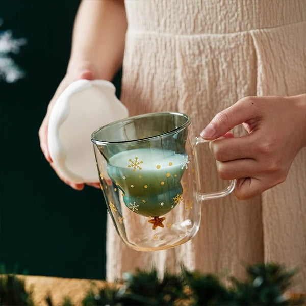 Christmas Tree Insulated Glass Coffee Mug